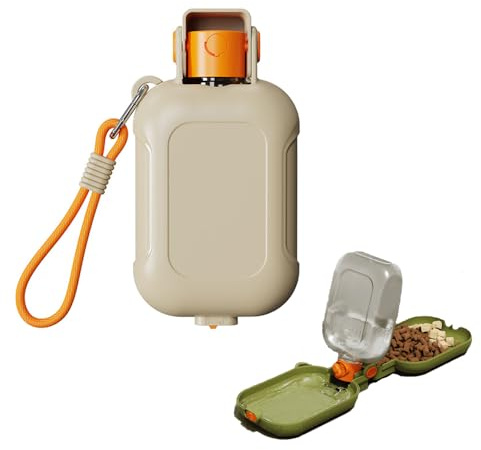 Coogime NEU 2 in 1 Hunde Trinkflasche für unterwegs- Mit 460ml Wasserflaseche und Futternapf für Hund und Katze, Hunde Tinkflasche to go, Wassernapf Hund unterwegs, Reisenapf Katze (Brown, 460 ML)