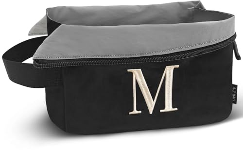A-Z BAG Beauty case da viaggio con apertura ampia, impermeabile, borsa organizer per la rasatura da palestra, borsa per il trucco personalizzata da donna (M, Nero) | Borsa da toilette personalizzata con lettera, leggera e impermeabile, per valigia e vacanze, beauty case da uomo e donna