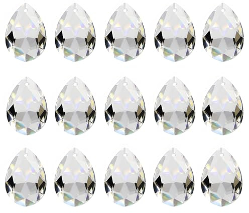 15 Stück Sonnenfänger Kristall, Kristalle zum Aufhängen, 38mm, Tropfenförmiges Prisma, Suncatcher zum Dekorieren von Vorhängen, Kronleuchtern, DIY-Accessoires