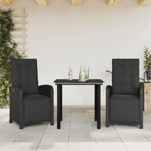 GCHDHAPB Outdoor-Möbelsets - 3-teiliges Bistro-Set mit Kissen aus schwarzem Polyrattan