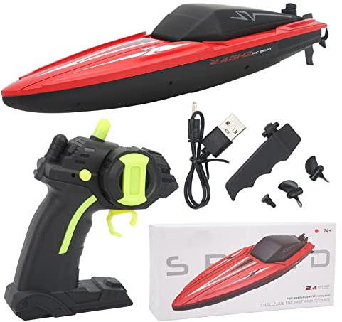 BuyWeek RC Boat Racing Boat Barca Radiocomandata, 2.4Ghz 4 Canali 35 x 9,7 x 8,5 cm Portata 80 m per Bambini (Rosso)