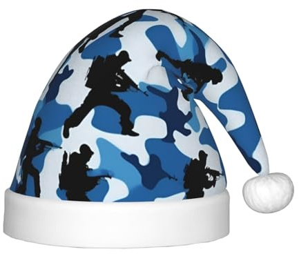 PUYhgb Blauer Camouflage-Druck, Unisex, Weihnachtsmütze, Weihnachtsmütze, gut für Weihnachten, Cosplay