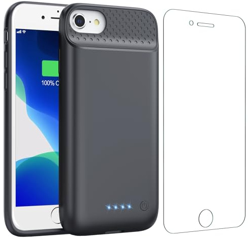 Feob Funda Batería para iPhone 8/7/6s/6/SE(2022/2020)【Delgado pero Potente】7000mAh Funda Cargador Portatil Ultra Capacidad Carcasa Batería Recargable Batería Externa para iPhone [4.7 Pulgadas] - Negro