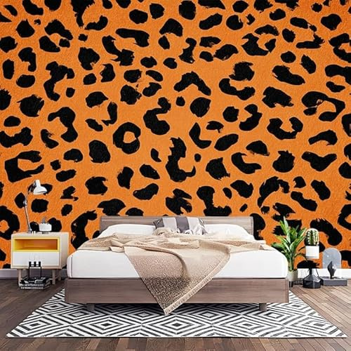 Fotomurales Decorativos Amarillo Dorado Papel Pintado Pared 200x140 cm Estampado Animal Estampado de Leopardo Papel Pintado Tejido No Tejido Decoración de Pared, Salones, Moderna Fotográfico