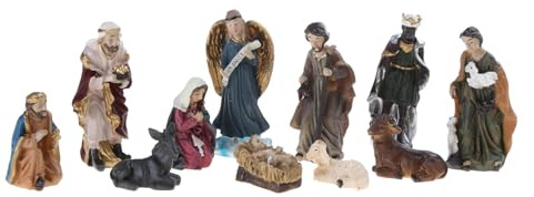 Nucelit 11 st juldekoration julkrubba scen set harts krubba prydnad bebis staty figurer bordsdekor julkrubba scen