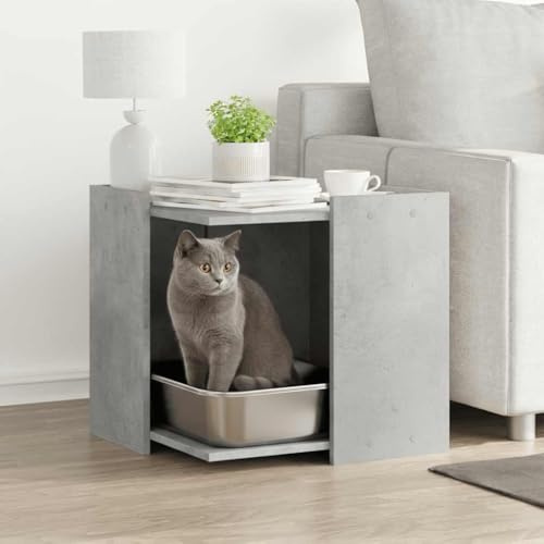 Mokuyary Meuble de Bac à Litière pour Chat Gris béton Salon D