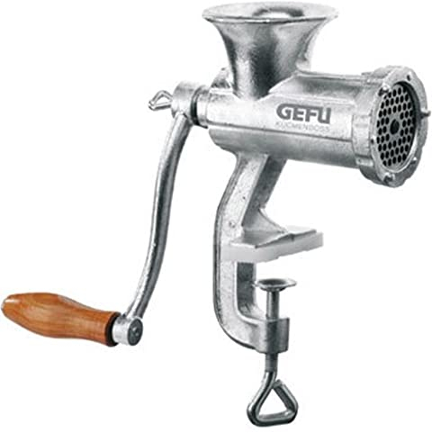GEFU Fleischwolf TRICA Gr.5 mit Spritzgebäckvorsatz | Handkurbel Drehwolf aus Metall | Edelstahlmesser & Lochscheibe 4,5 mm | Hohe Tischklemme
