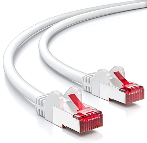 deleyCON 50m Cavo di Rete Cat6-1000 Mbit (Rame, S/FTP, Privo di Alogeni) Cavo Patch RJ45 Gigabit Ethernet LAN - per DSL Internet WLAN Switch Router Modem Patch Panel PoE - Bianco