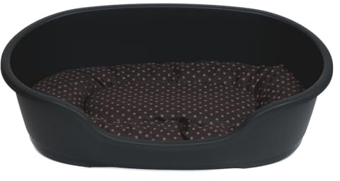 Hundekorb 48 cm - 125 cm mit Kissen / 110 cm Korb anthrazit - Tupfen braun