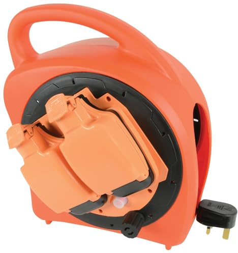 Mercury | 2-Gang 20m Weatherproof Garden Extension Reel | Durable IP54 Rated Outdoor Power Cable with Sockets, Thermal Cut Out, Portable Design