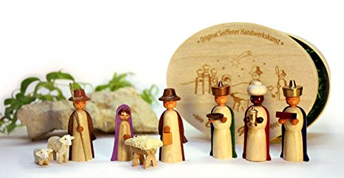 Rudolphs Schatzkiste Miniaturfiguren Christi Geburt farbig in der Spanschachtel Höhe=14,5cm NEU Holzfiguren Holzschmuck Holz Seiffen Weihnachtsland Weihnachtsdekoration Erzgebirge Dekoration
