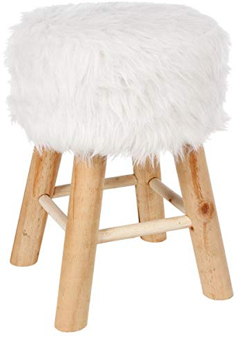 ATMOSPHERA CREATEUR D'INTERIEUR Runder Hocker mit Fellsitzfläche - stabil & robust - Farbe WEIẞ