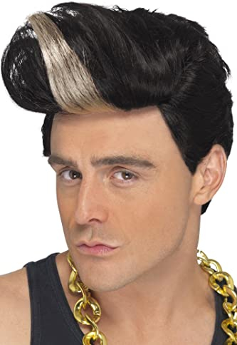 Smiffys Peluca de rapper de los 90, negro, peluca de tupé con reflejos Halloween