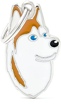 My Family Placa de Identificación personalizado para perro Made in Italy, Husky siberiano blanco y marrón, Placa de identificación de Perro Grabada Gratis, esmaltada a mano en metal, colección Friends, 22x37 mm