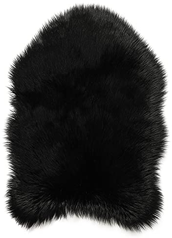 Teppich Wölkchen Alfombra de imitación de Piel de Cordero | Salón Dormitorio Deco | Piel de Oveja como Colcha, cojín de Asiento, Piel para Silla, sofá, Cama | Negro - 55x80 cm
