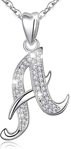 AEONSLOVE Damen Buchstaben Kette Silber Halskette Buchstabe A Kette Mit Buchstaben Brief des Alphabets Initiale Anhänger mit Zirkonia Schmuck Geschenk für Mädchen