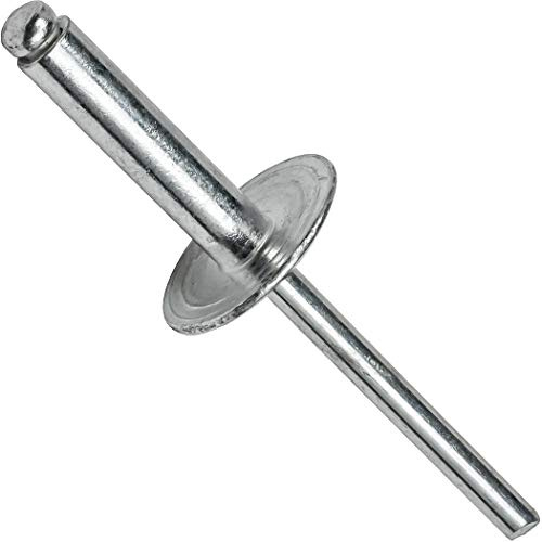 Fastenere Large Flange Pop Rivets - 1/8 x 3/8 (50 pcs) Heavy Duty, Open-End, Aluminum Corrosion-Resistant, High Tensile & Shear Strength, 4-6 Gap .313 - .375