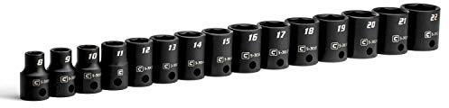 Capri Tools 3/8-Zoll-Antrieb Flachschlag-Steckschlüsselsatz, metrisch, 8 bis 22 mm, Premium-Chrom-Molybdän-Stahl, 15-teilig