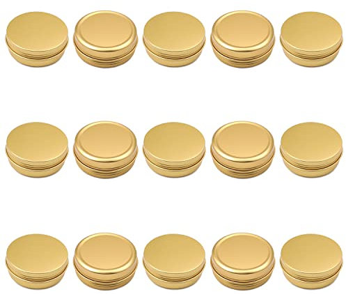 Othmro 15pcs Aluminium Tin Jars, 2oz Small Containers Tins with Screw Lids, Empty Can Travel Tins for Candles, Cosmetic, Soap Gloden (60ml/2oz)