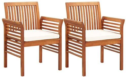 vidaXL 2X Akazienholz Massiv Gartenstuhl mit Sitzpolster Lattendesign Gartensessel Stuhl Gartenmöbel Sessel Holzstuhl Gartenstühle Stühle