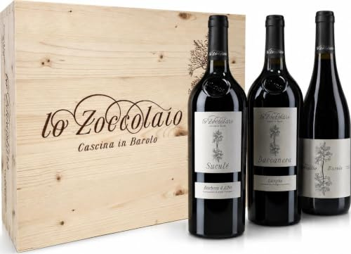 Lo Zoccolaio Barbera d'Alba + Langhe Baccanera + Barolo - 3 Flaschen - Italien Wein Holzbox Barbera trocken (3 x 0.75l)