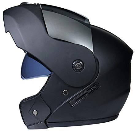 N/A Retro Motorradhelm Doppelvisier Integralhelm Mofahelme Klapphelm mit Sonnenblende für Damen und Herren - Matt schwarz | Silber, XL