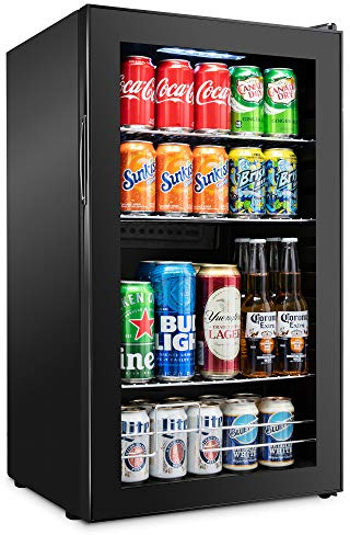 Ivation 126 Can Beverage Refrigerator | Freestanding Ultra Cool Mini Drink Fridge | Beer, Cocktails, Soda, Juice Cooler for Home & Office | Reversible Glass Door & Adjustable Shelving - Black