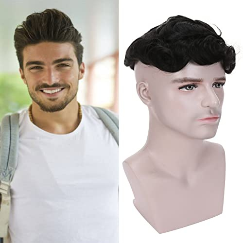 6(15cm) SEGO Protesis Capilar Hombre Pelo Natural [Poliuretano(PU)] #1B Negro Natural Cabello Humano 130% Densidad Peluquín Lisa Peluca para Hombre Toupee for Men (85g)