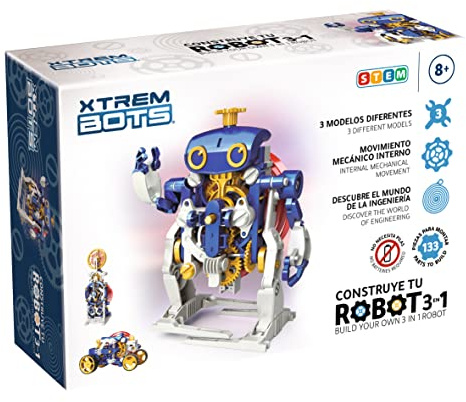 Xtrem Bots - Construye tu Robot para Montar 3 En 1 | Kit Robotica | Robotica Niños 8 Años O Más | Robots para Niños Educativo Stem | Robot Niño | 133 Piezas