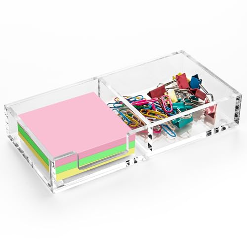 WORHE Haftnotizhalter 2-in-1, transparenter Notizblockhalter aus Acryl für die Schreibtischorganisation in Schule, Büro und Zuhause, Post-Pop-Notizspender für 3 x 3 Zoll große Notizblöcke BQ210