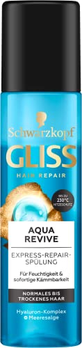 Gliss Express-Repair-Spülung Aqua Revive (200 ml), Haarspülung bietet eine Extraportion Feuchtigkeit & gesunden Glanz, mit Hitzeschutz bis zu 230°C