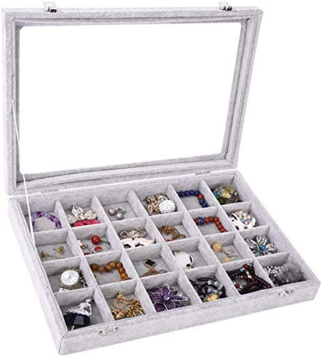 Aleafa Armlet Home Presents Glass Lid 24 Grid Multifunction Jewelry Box & Organisers for Earrings Ring Necklaces Bracelet Brooch Storage #Aport-1096