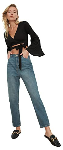 Trendyol Jean Mom Taille Haute, Bleu, W36 Femme