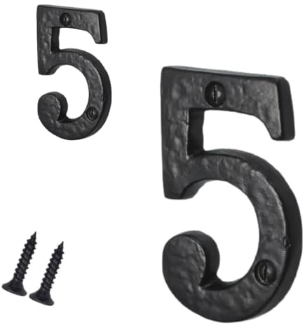 Antique Black Door Numbers Screw On 3 Inch Cast Iron Number 5 Door Number Elegant and Bold Door Numerals Suitable for All Door Types Including Wooden uPVC and Composite.