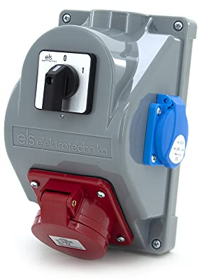 ELS Elektrotechnika Distributore da parete con interruttore 0-1 e Schuko 1 x 230 V + 1 x prese CEE 16 A, cablato, pronto per il collegamento per garage, officina, fabbrica, ambienti umidi