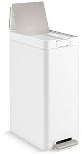 Kohler 23826-STW 13-Gallon Slim Step Trash Can, Black Stainless Steel, Space-Saving Design with Bifold Lid, Durable and Easy to Clean, White Stainless Steel, K-23826-STW