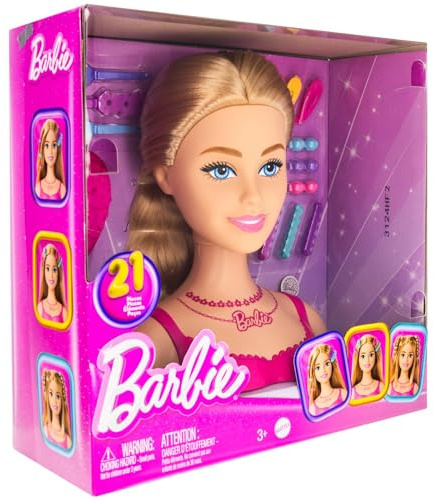 Just Play 2pc Barbie Doll Girls Mini Styling Head Pretend Play Dress Up Set,Blonde (JPMINSHDBAR1)