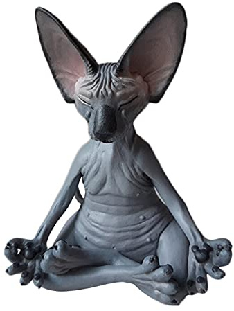 VALINK Sphynx Katze Meditieren Statue Niedliche haarlose Katze Yo-ga Sitzende Sammelfigur für Zimmer Schreibtisch Zuhause Büro Dekoration Schwarz