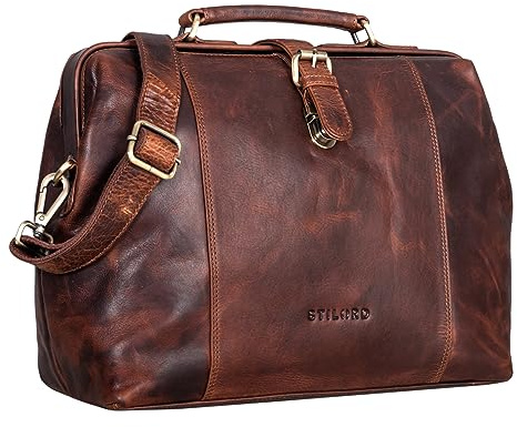 STILORD Johannes Vintage läkareväska läder läkarkoffert retro resväska hembesök läkarväska läderväska med lås antik Farbe:Kara-konjak