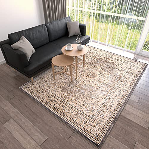 Mazovia Tapis Salon Orientale - Tapis Grande Taille de Chambre Adulte Moderne à Poils Ras - Moquette pour Chambre et Salon - Rug Motif Orientale - Gris - 120x170 cm