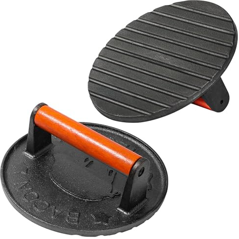 vivicreate 7 inch Burger Smasher,Patty Smasher,Hamburger Smasher Press,Griddle Press, Bacon Press, Grill Press, Meat Press, cast Iron Grill Press, Barbecue Press, with Wooden Handle