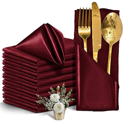 Eychei Satin-Servietten, Burgunderrot, 43,2 x 43,2 cm, 50 Stück | Quadratische Tischservietten, seidig weich, glatt, waschbar, für Restaurant, Hochzeit, Abendessen, Party
