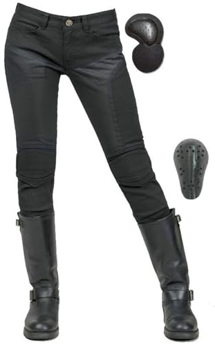 HOMDECR Femme Pantalon Moto,Jeans Moto Très Extensible Respirant Imperméable Randonnee Pantalon De Travail Cargo Racewear Protection Moto Pantalon avec 4 Protéger Pads Amovibles