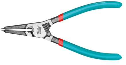 TOTAL - Pinza diritta per l'apertura interna ed esterna delle rondelle - 180 mm - Acciaio Cr-V e finitura nera lucida - Resistente alla corrosione - Per anelli di sicurezza interni ed esterni