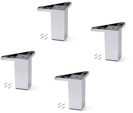 Emuca - Piedini per mobili in plastica, gambe per mobili, set di 4 piedini, cromato, altezza 100 mm, con viti di montaggio