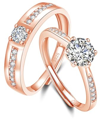Kamise Silber Paare Ring für Damen & Herren, 925 Sterling Silber Partner Ringe mit Zirkonia, Verstellbar Versprechen Verlobungsring Hochzeitsring, Einfach Offen Eheringe Band Ring mit Geschenkbox