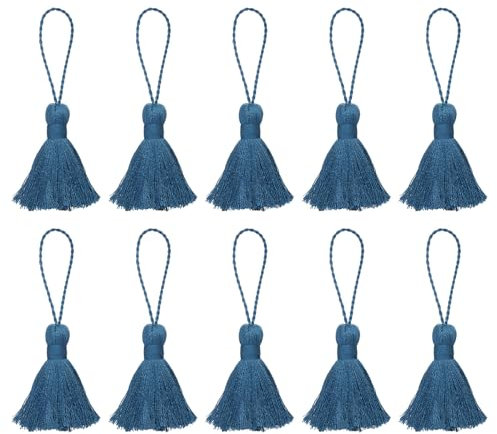 QUARKZMAN Lesezeichen Quasten - 14 Stück 13,5 cm/5,31 weiche Mini-Quaste mit Kordelschlaufe für Schlüsselanhänger Taschenanhänger handgefertigte DIY-Bastelaccessoires, Marineblau
