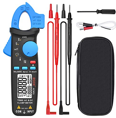 BSIDE ACM91 Stromzange AC DC 1mA TRMS Mini Amperezange für Leckstrom Erdschluss 6000 Zähler Digital Multimeter Autorange mit Kapazität NCV Temperaturprüfer Milliampere Meter für KFZ Auto Blau