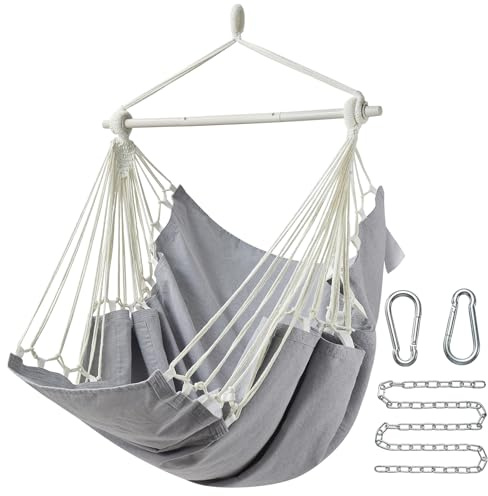 CHULIM Hanging Hammock Chair Swing MAX 500 lbs Outdoor Hanging Chair with Footrest Indoor Swing Chair with Portable Steel Spreader Bar and Hardware Kit for Bedroom Living Room Patio Porch - Grey