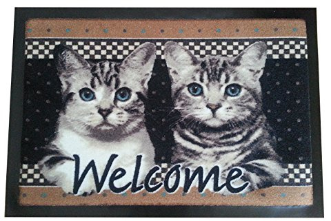 Trendstern Fußmatte Tiere Eulen Katzen Hunde Blumen für Innen und Außen Home 40x60 cm wetterfest rutschfest waschbar (Katzen Welcome)
